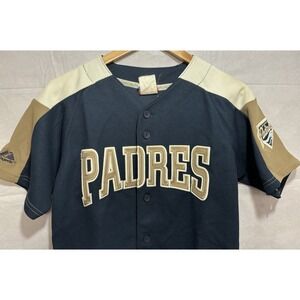 San Diego Padres Jersey Blue Majestic YOUTH Large Patch Stitched Button Vintage